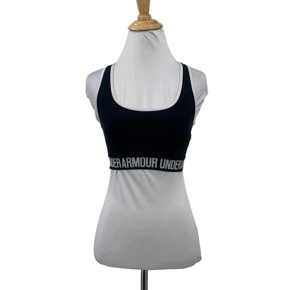 Under Armour Compression Sports Bra Womens M Medium Black Crossback Scoop Neck - Picture 1 of 12